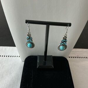 Teal Rhinestone and Faux Turquoise Oxidized 
Silver Tone
